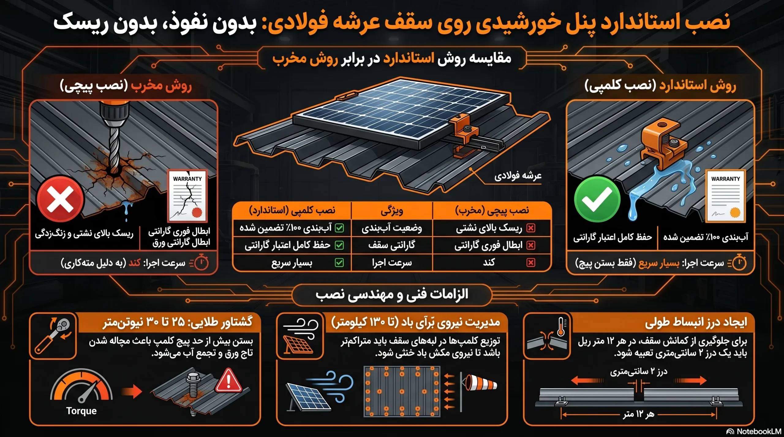 نصب پنل خورشیدی روی سقف عرشه فولادی